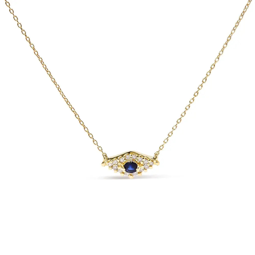 10k yellow gold blue sapphire and diamond evil eye 18 inch necklace bijoux-nyc direct