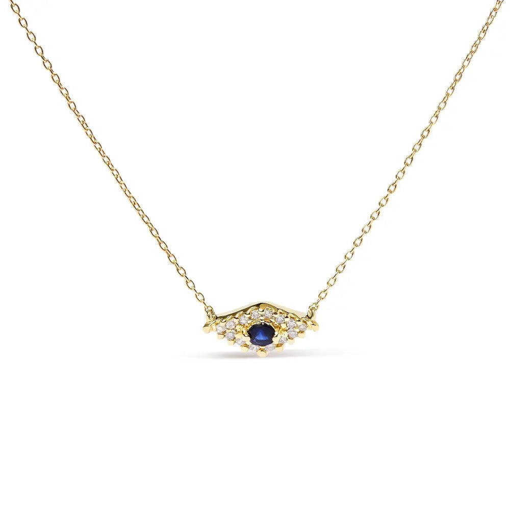 10k yellow gold blue sapphire and diamond accented evil eye 18’’ inch pendant necklace (h i color i1 i2 clarity) necklaces/non