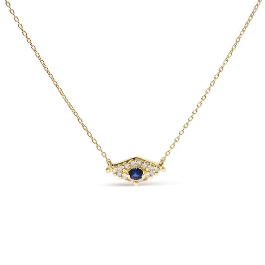 10k yellow gold blue sapphire and diamond accented evil eye 18’’ inch pendant necklace (h i color i1 i2 clarity) necklaces/non