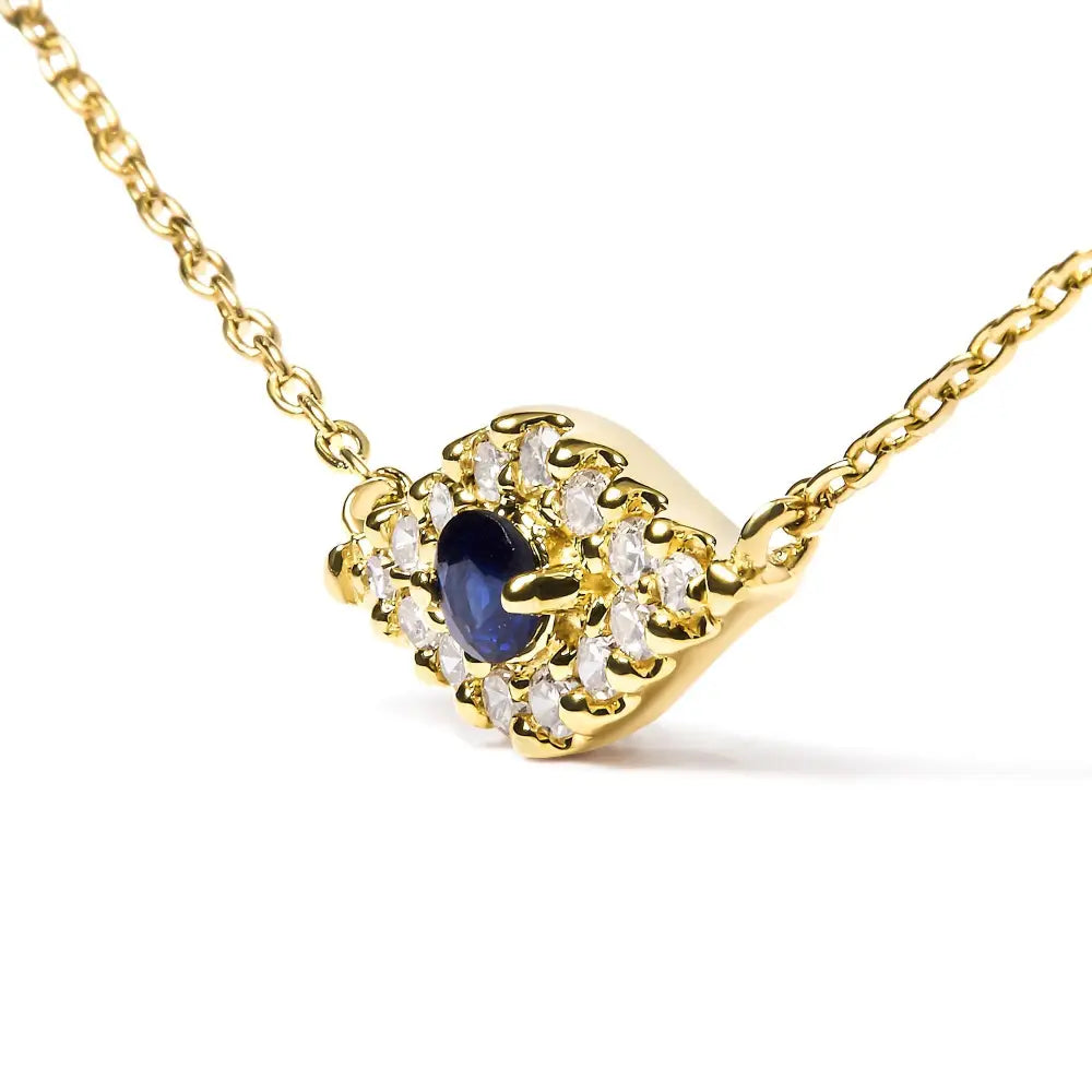 10k yellow gold blue sapphire and diamond evil eye 18 inch necklace bijoux-nyc direct