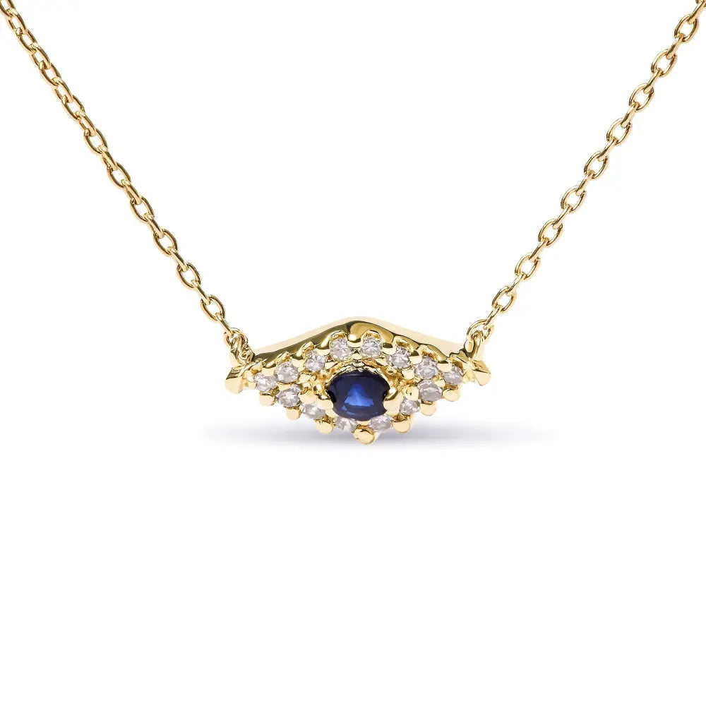 10k yellow gold blue sapphire and diamond accented evil eye 18’’ inch pendant necklace (h i color i1 i2 clarity) necklaces/non