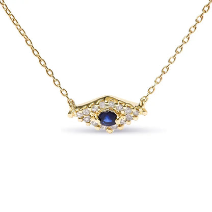 10k yellow gold blue sapphire and diamond accented evil eye 18’’ inch pendant necklace (h i color i1 i2 clarity) necklaces/non