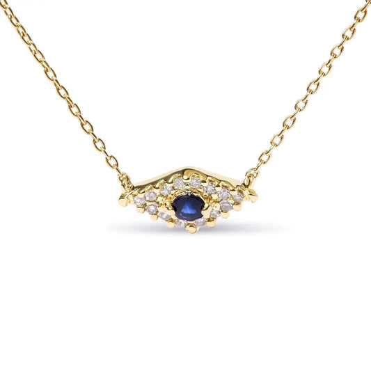 10k yellow gold blue sapphire and diamond accented evil eye 18’’ inch pendant necklace (h i color i1 i2 clarity) necklaces/non