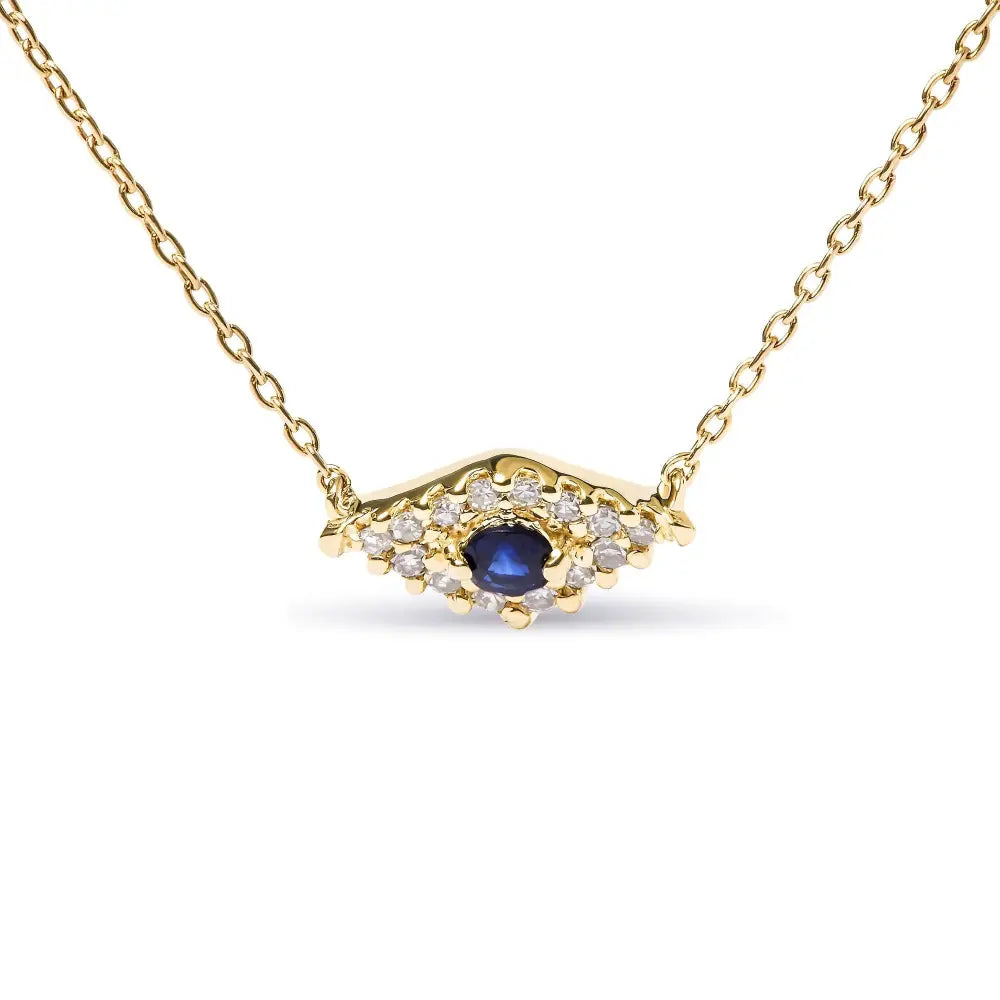 10k yellow gold blue sapphire and diamond evil eye 18 inch necklace bijoux-nyc direct