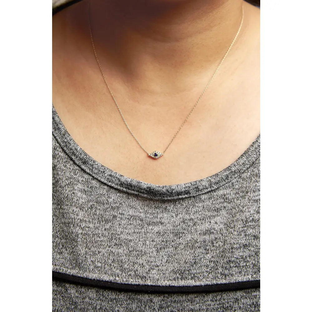 10k yellow gold blue sapphire and diamond evil eye 18 inch necklace bijoux-nyc direct