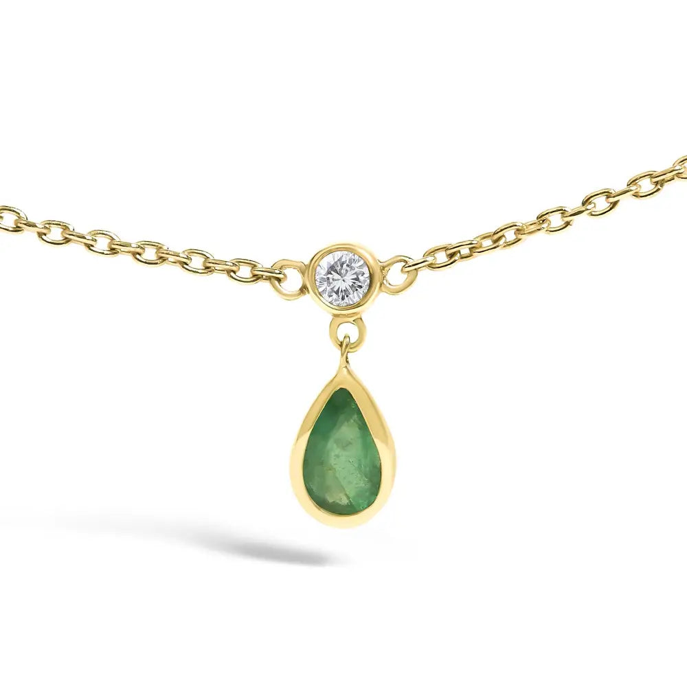 10k yellow gold pear green emerald and diamond station necklace 18 bijoux-nyc direct
