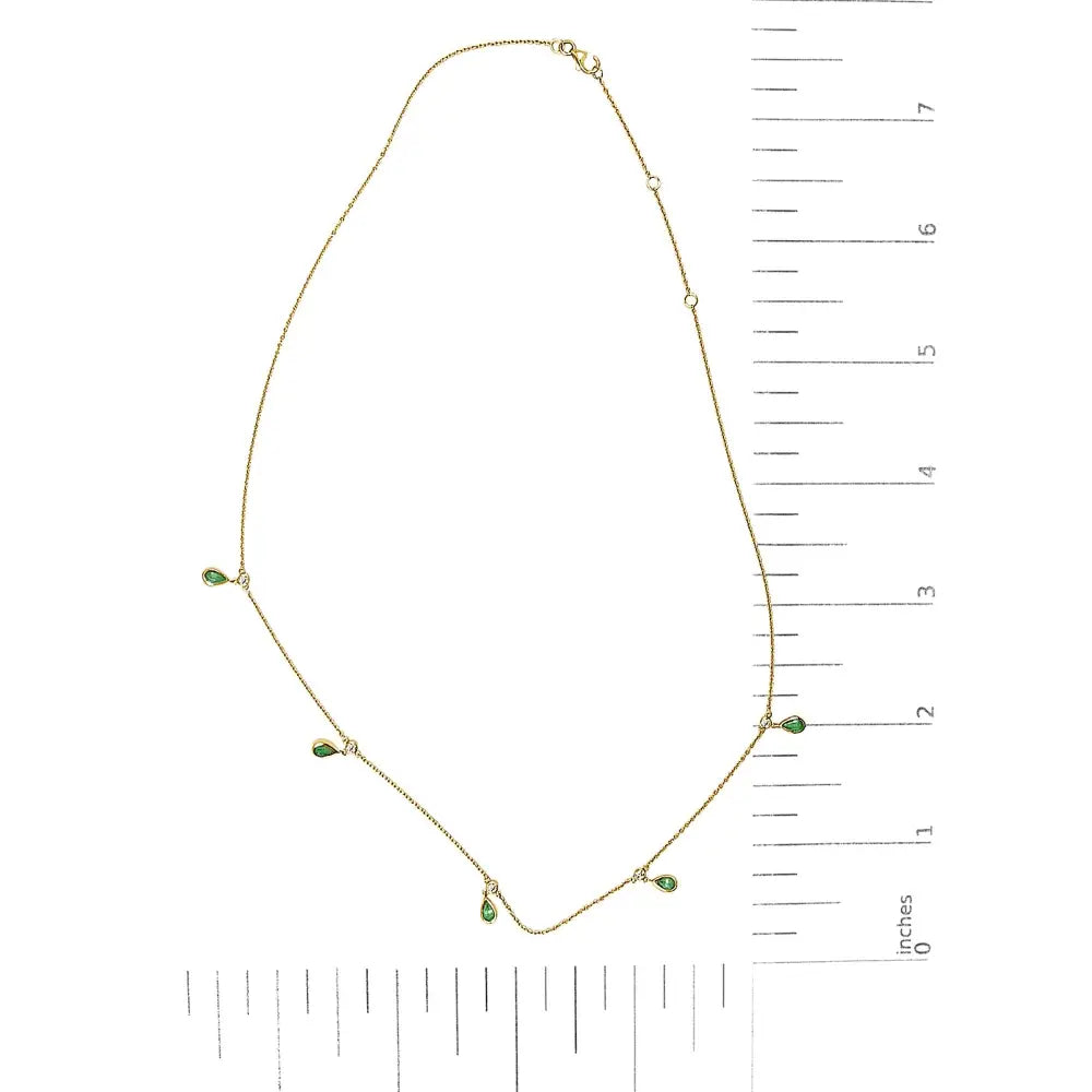 10k yellow gold pear green emerald and diamond station necklace 18 bijoux-nyc direct