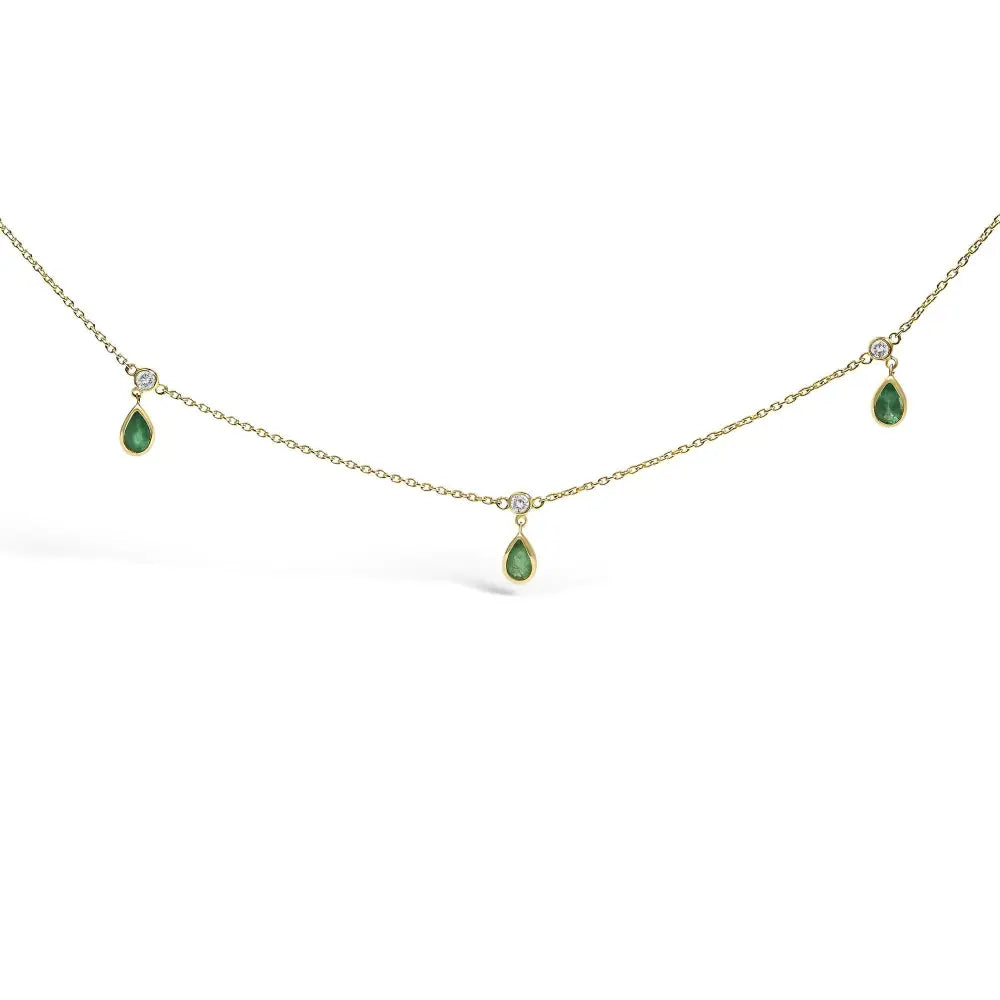 10k yellow gold pear green emerald and diamond station necklace 18 bijoux-nyc direct