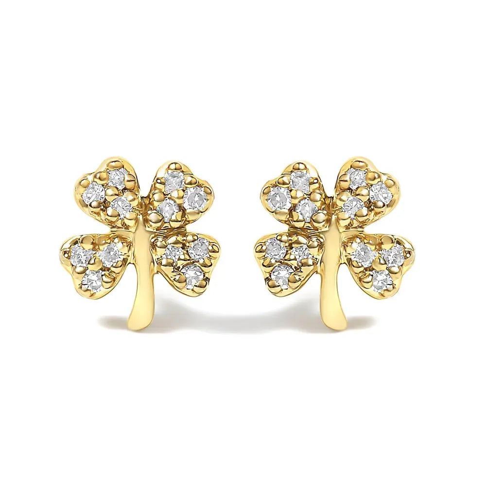 10K Yellow Gold Diamond Accent 4 Leaf Clover Stud Earrings - Bijoux-NYC Direct