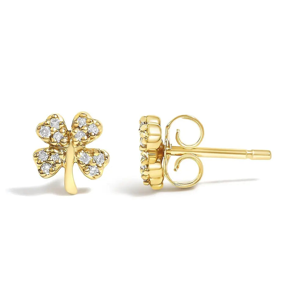 10K Yellow Gold Diamond Accent 4 Leaf Clover Stud Earrings - Bijoux-NYC Direct