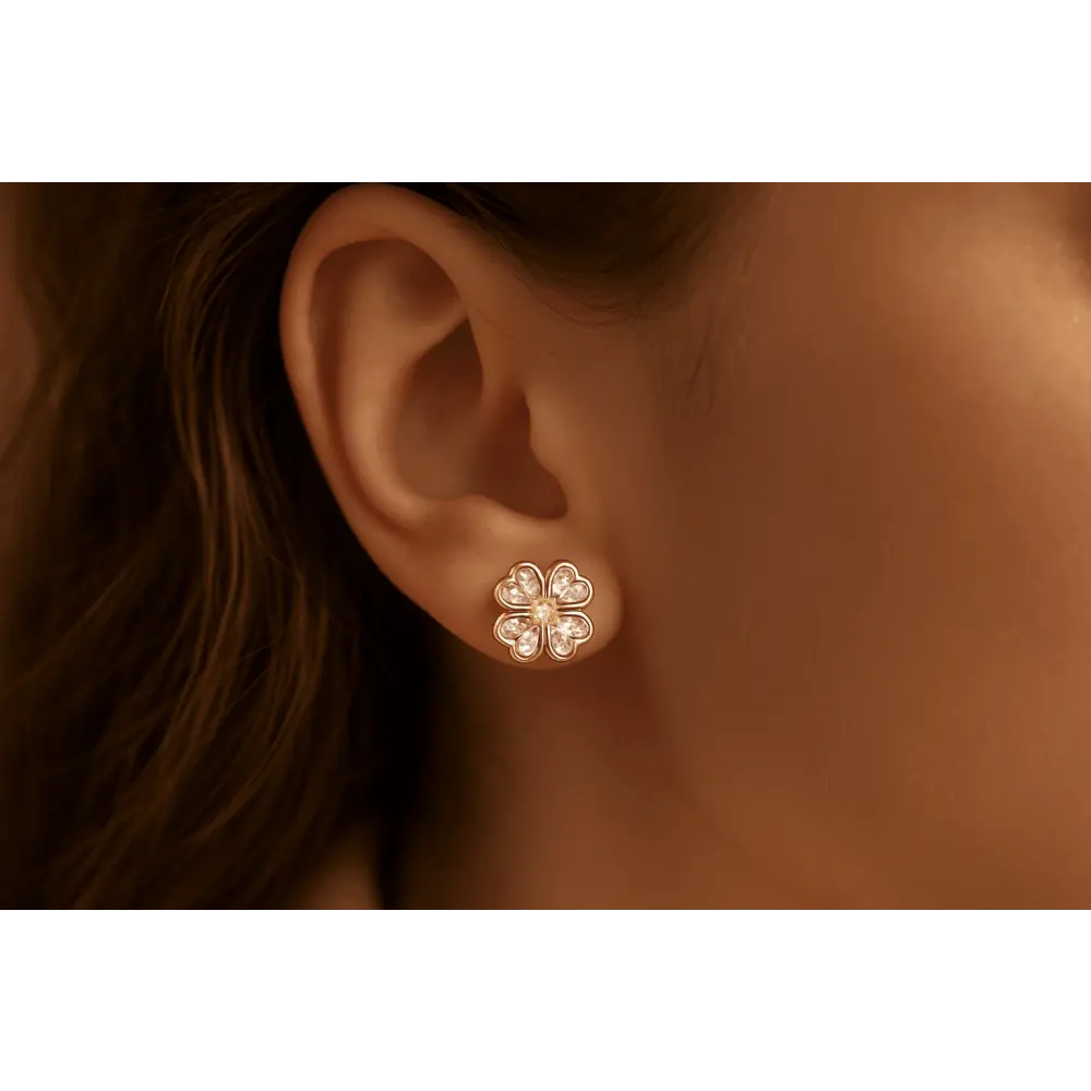 10K Yellow Gold Diamond Accent 4 Leaf Clover Stud Earrings - Bijoux-NYC Direct