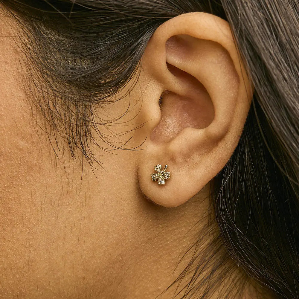 10K Yellow Gold Diamond Accent 4 Leaf Clover Stud Earrings - Bijoux-NYC Direct