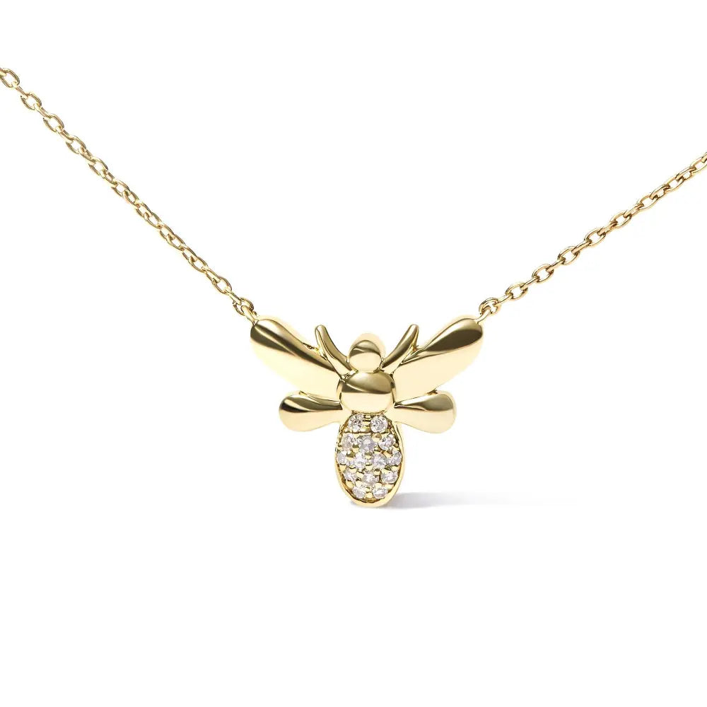 10k yellow gold diamond accented bumble bee pendant 18’’ inch necklace (h i color i1 i2 clarity) necklaces/pendant/pendant