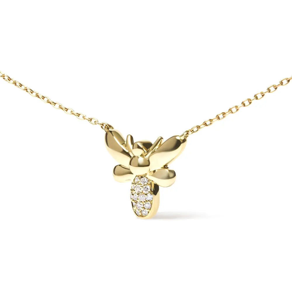 10k yellow gold diamond accented bumble bee pendant 18’’ inch necklace (h i color i1 i2 clarity) necklaces/pendant/pendant