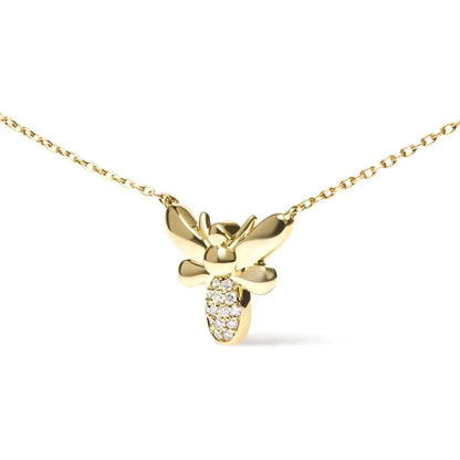 10k yellow gold diamond accented bumble bee pendant 18’’ inch necklace (h i color i1 i2 clarity) necklaces/pendant/pendant