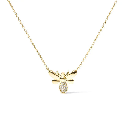 10k yellow gold diamond accented bumble bee pendant 18’’ inch necklace (h i color i1 i2 clarity) necklaces/pendant/pendant