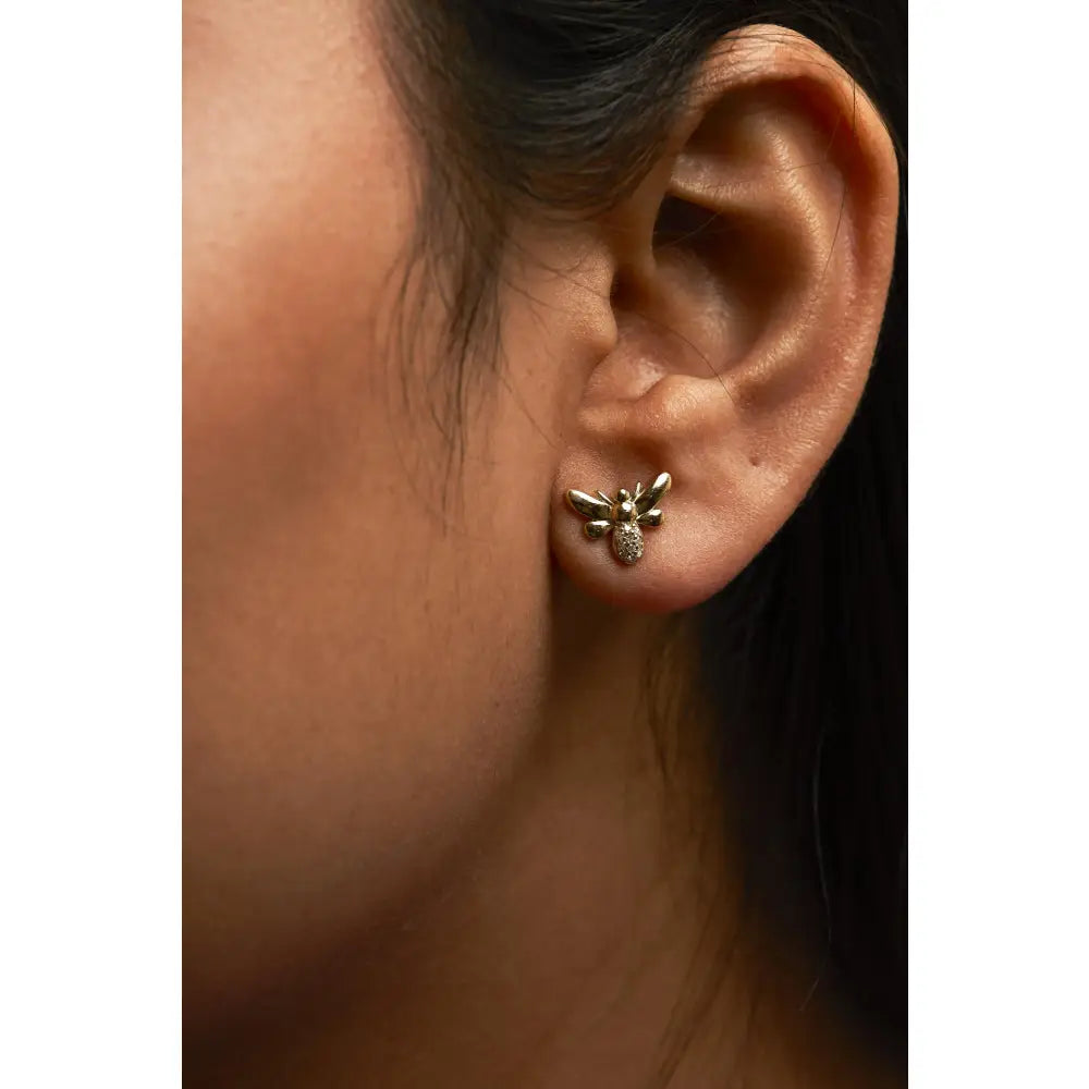 Bumble bee diamond stud earrings in 10k yellow gold bijoux-nyc direct