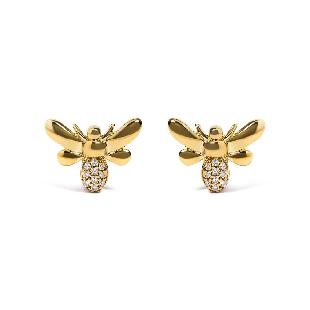 10K Yellow Gold Diamond Accented Bumble Bee Stud Earring (H-I Color, I1-I2 Clarity) - Bijoux-NYC Direct