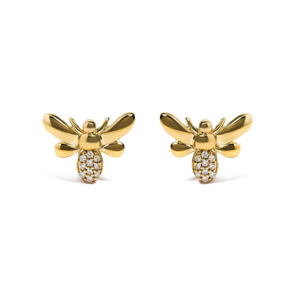 10K Yellow Gold Diamond Accented Bumble Bee Stud Earring (H-I Color, I1-I2 Clarity) - Bijoux-NYC Direct