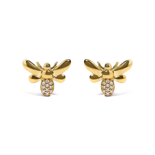 10K Yellow Gold Diamond Accented Bumble Bee Stud Earring (H-I Color, I1-I2 Clarity) - Bijoux-NYC Direct