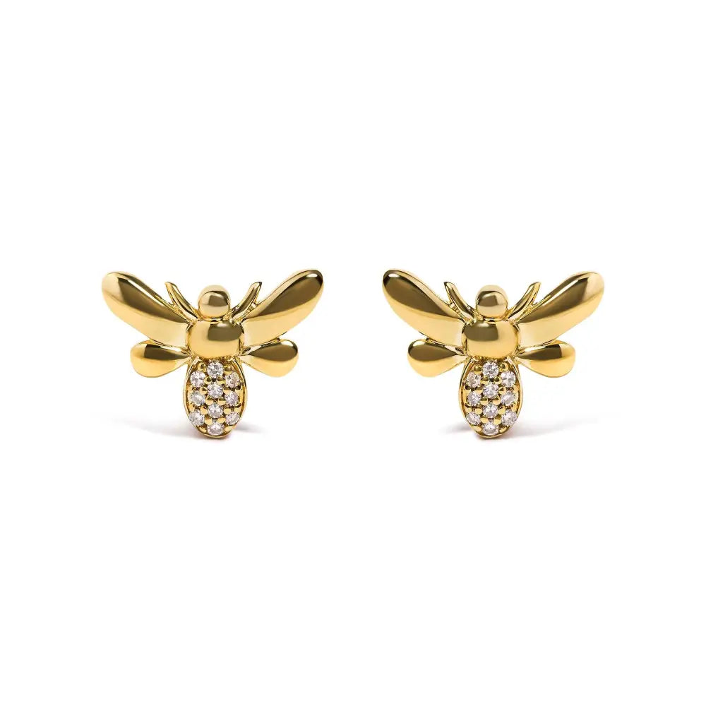 Bumble bee diamond stud earrings in 10k yellow gold bijoux-nyc direct
