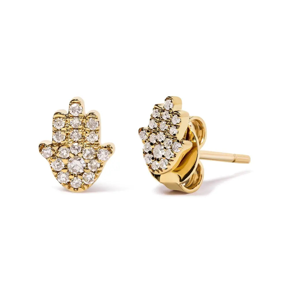 Diamond hamsa stud earrings in 10k yellow gold – 36-stone pavé bijoux-nyc direct