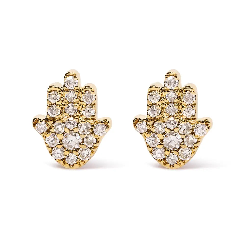 Diamond hamsa stud earrings in 10k yellow gold – 36-stone pavé bijoux-nyc direct