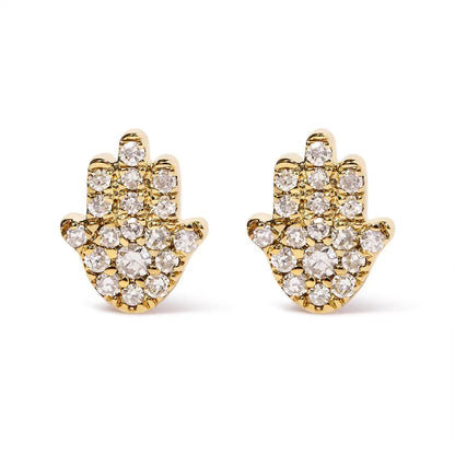 10K Yellow Gold Diamond Accented Hamsa Stud Earrings (H-I Color, I1-I2 Clarity) - Bijoux-NYC Direct