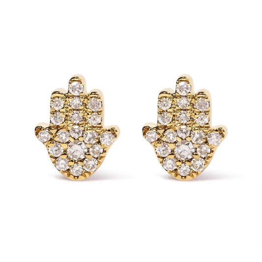 10K Yellow Gold Diamond Accented Hamsa Stud Earrings (H-I Color, I1-I2 Clarity) - Bijoux-NYC Direct