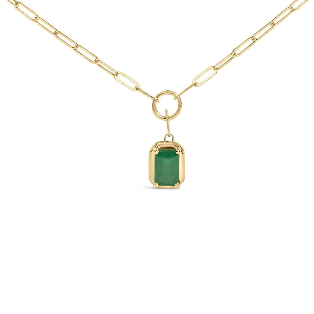 10k yellow gold 6x4mm emerald cut green emerald solitaire necklace 18 inch bijoux-nyc direct