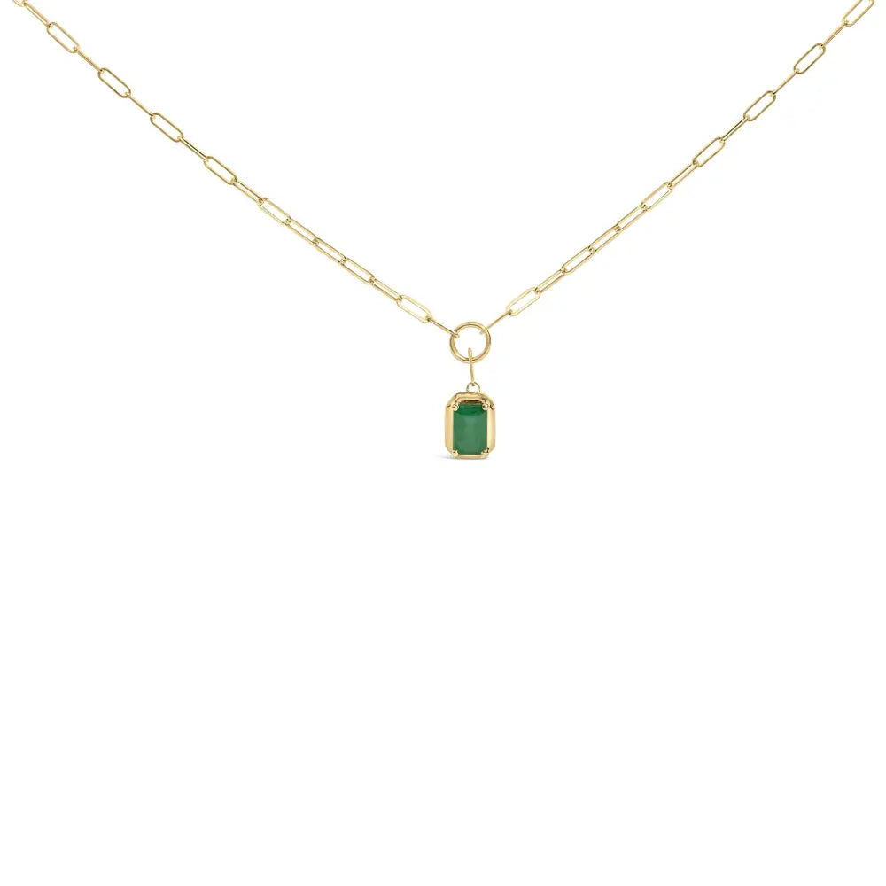 10k yellow gold 6x4mm emerald cut green emerald solitaire necklace 18 inch bijoux-nyc direct