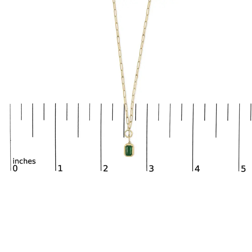 10K Yellow Gold Emerald Cut 6x4 MM Green Emerald Solitaire Pendant Necklace - 18 inch - Bijoux-NYC Direct