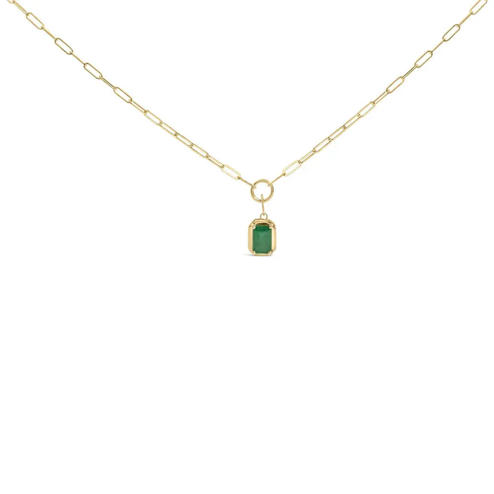 10K Yellow Gold Emerald Cut 6x4 MM Green Emerald Solitaire Pendant Necklace - 18 inch - Bijoux-NYC Direct