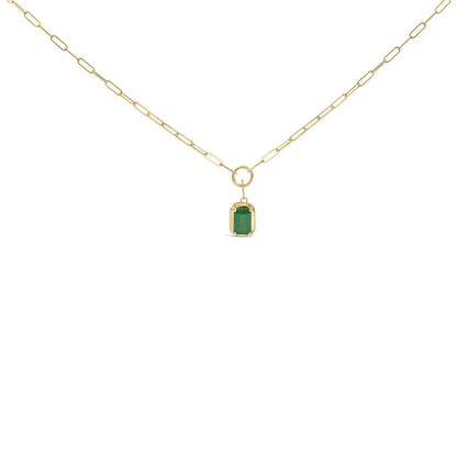 10K Yellow Gold Emerald Cut 6x4 MM Green Emerald Solitaire Pendant Necklace - 18 inch - Bijoux-NYC Direct