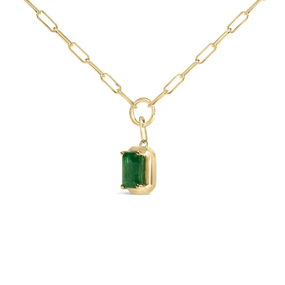 10K Yellow Gold Emerald Cut 6x4 MM Green Emerald Solitaire Pendant Necklace - 18 inch - Bijoux-NYC Direct