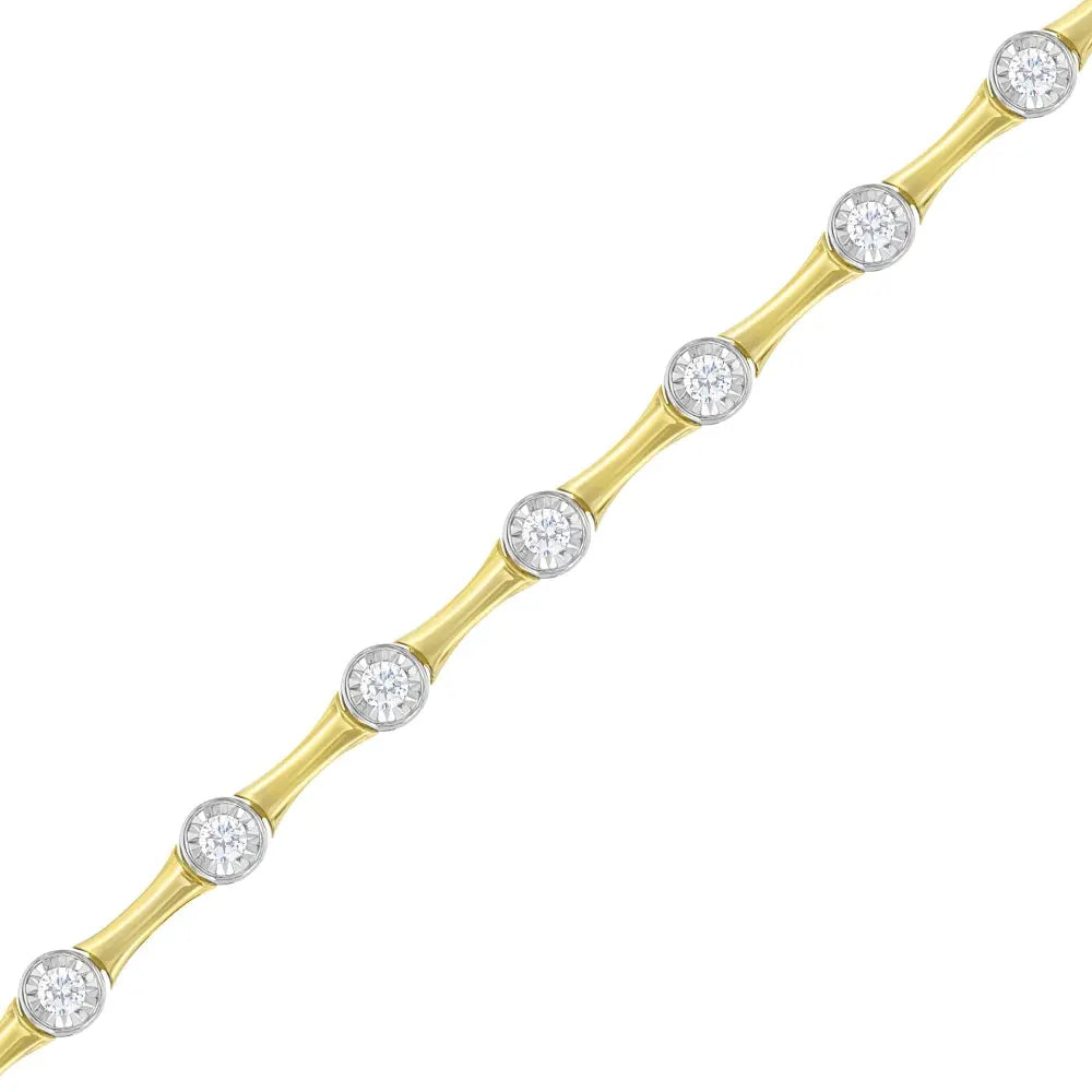 10k yellow gold flashed.925 sterling silver 1.0 cttw miracle set round cut diamond bezel style link bracelet (i j color i1 i2