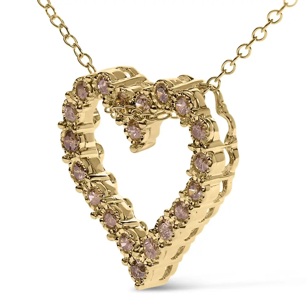 Champagne diamond miracle-plate heart pendant necklace in yellow gold-flashed sterling silver – 1/2 cttw bijoux-nyc