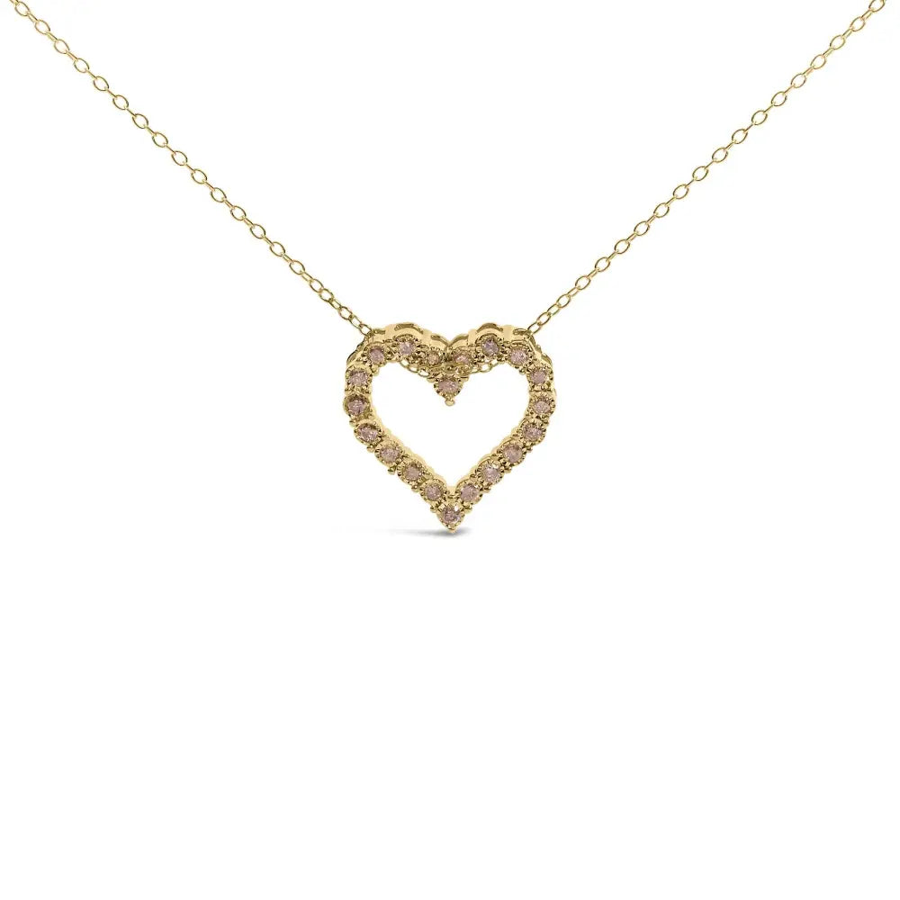 Champagne diamond miracle-plate heart pendant necklace in yellow gold-flashed sterling silver – 1/2 cttw bijoux-nyc