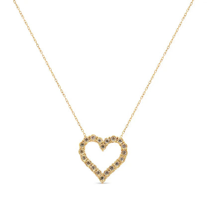 10K Yellow Gold Flashed .925 Sterling Silver 1/2 Cttw Champagne Diamond Miracle Plate Heart Pendant Necklace (K-L Color, I1-I2 Clarity) - 18" - Bijoux-NYC Direct