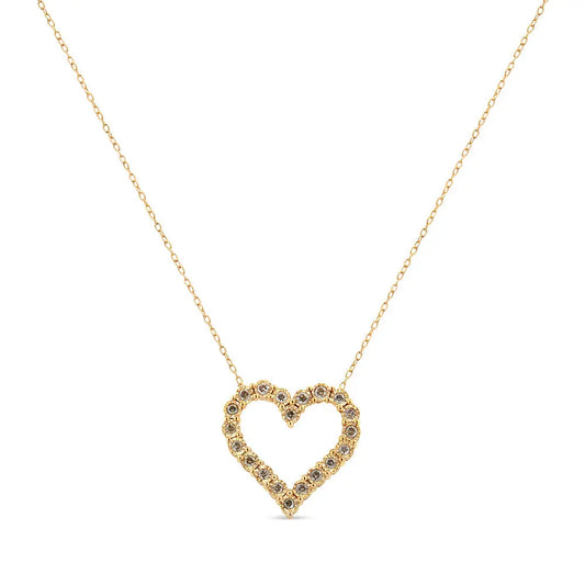 10K Yellow Gold Flashed .925 Sterling Silver 1/2 Cttw Champagne Diamond Miracle Plate Heart Pendant Necklace (K-L Color, I1-I2 Clarity) - 18" - Bijoux-NYC Direct