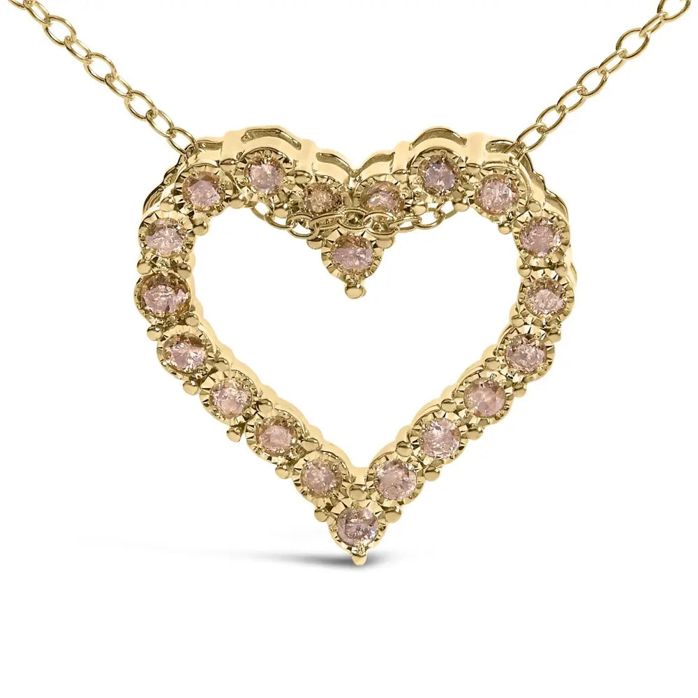 Champagne diamond miracle-plate heart pendant necklace in yellow gold-flashed sterling silver – 1/2 cttw bijoux-nyc