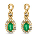 10k yellow gold oval green emerald and 1/7 cttw diamond dangle earrings bijoux-nyc direct