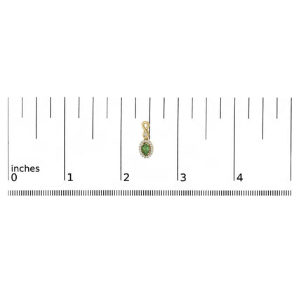 10K Yellow Gold Oval Cut Green Emerald 5x3 mm and 1/7 Cttw Round Diamond Dangle Earrings - Bijoux-NYC Direct