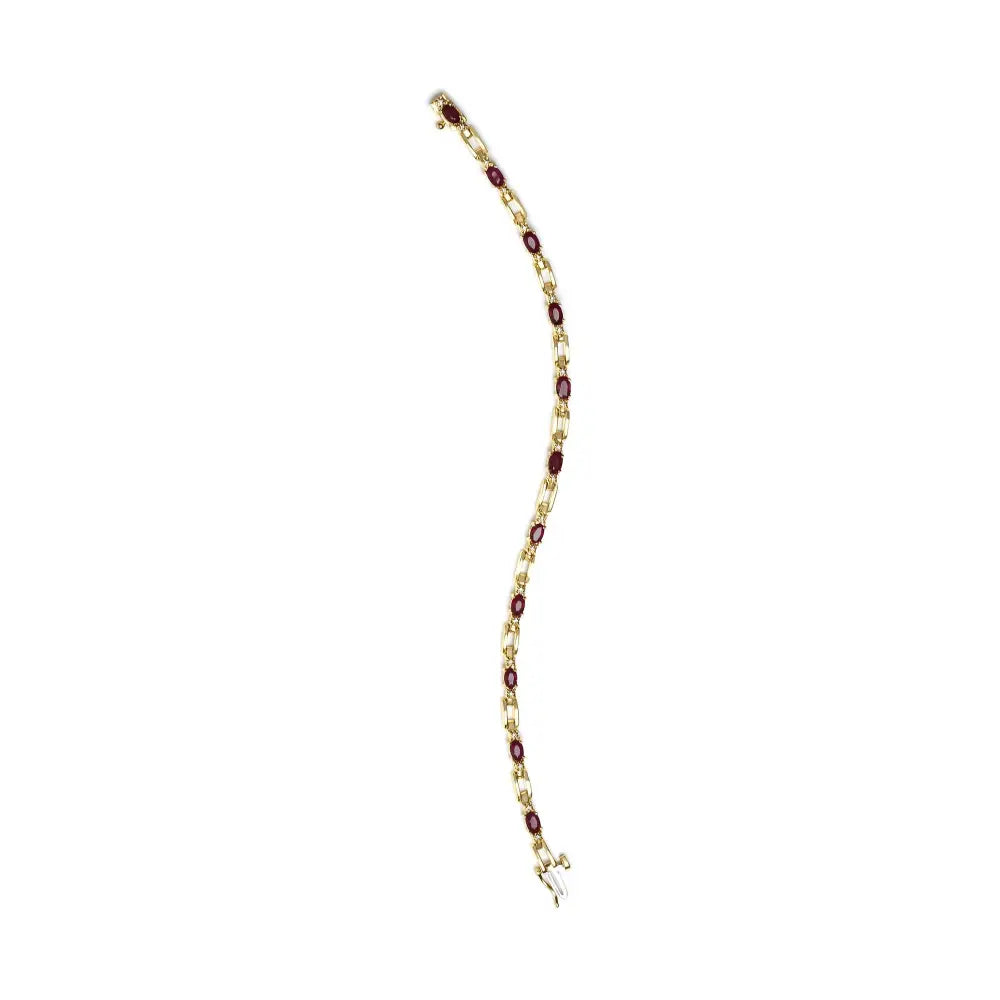 Oval ruby & diamond bar prong-set bracelet in 10k yellow gold – 7’’ bijoux-nyc direct