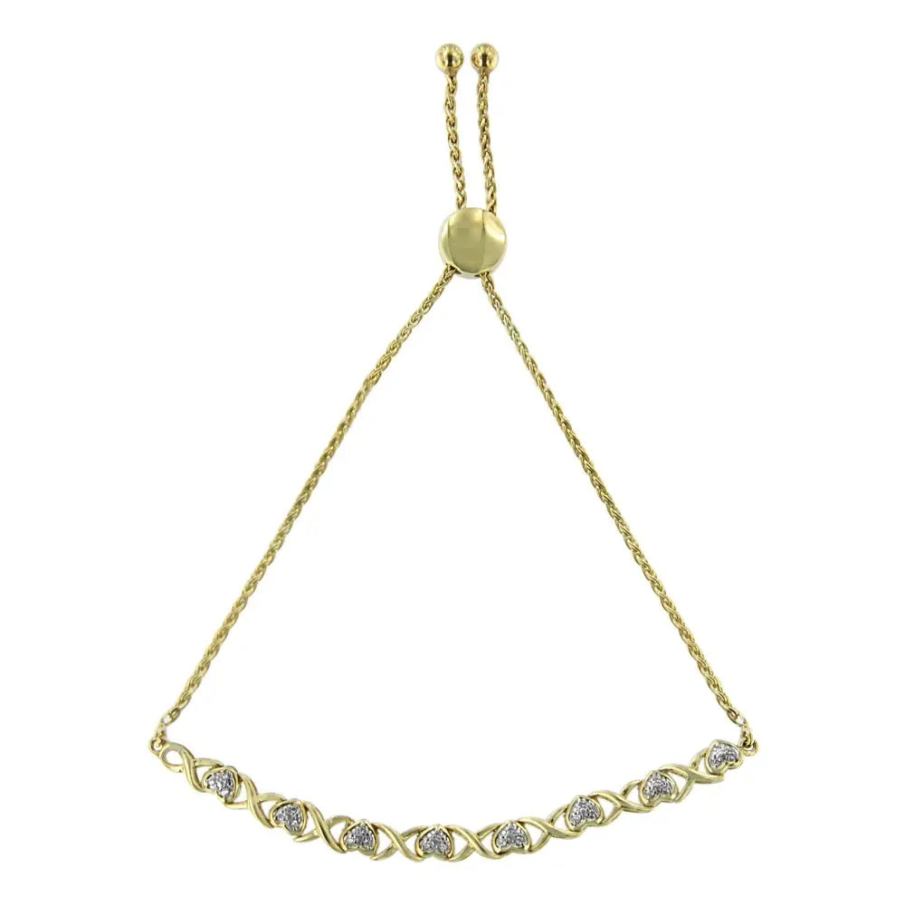 10k yellow gold over sterling silver 1/10 cttw diamond heart bolo bracelet bijoux-nyc direct