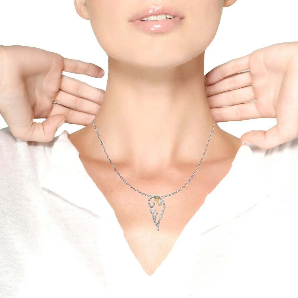10K Yellow Gold over .925 Sterling Silver 1/4 Cttw Diamond Angel Wing 18" Pendant Necklace (H-I Color, I1-I2 Clarity) - Bijoux-NYC Direct