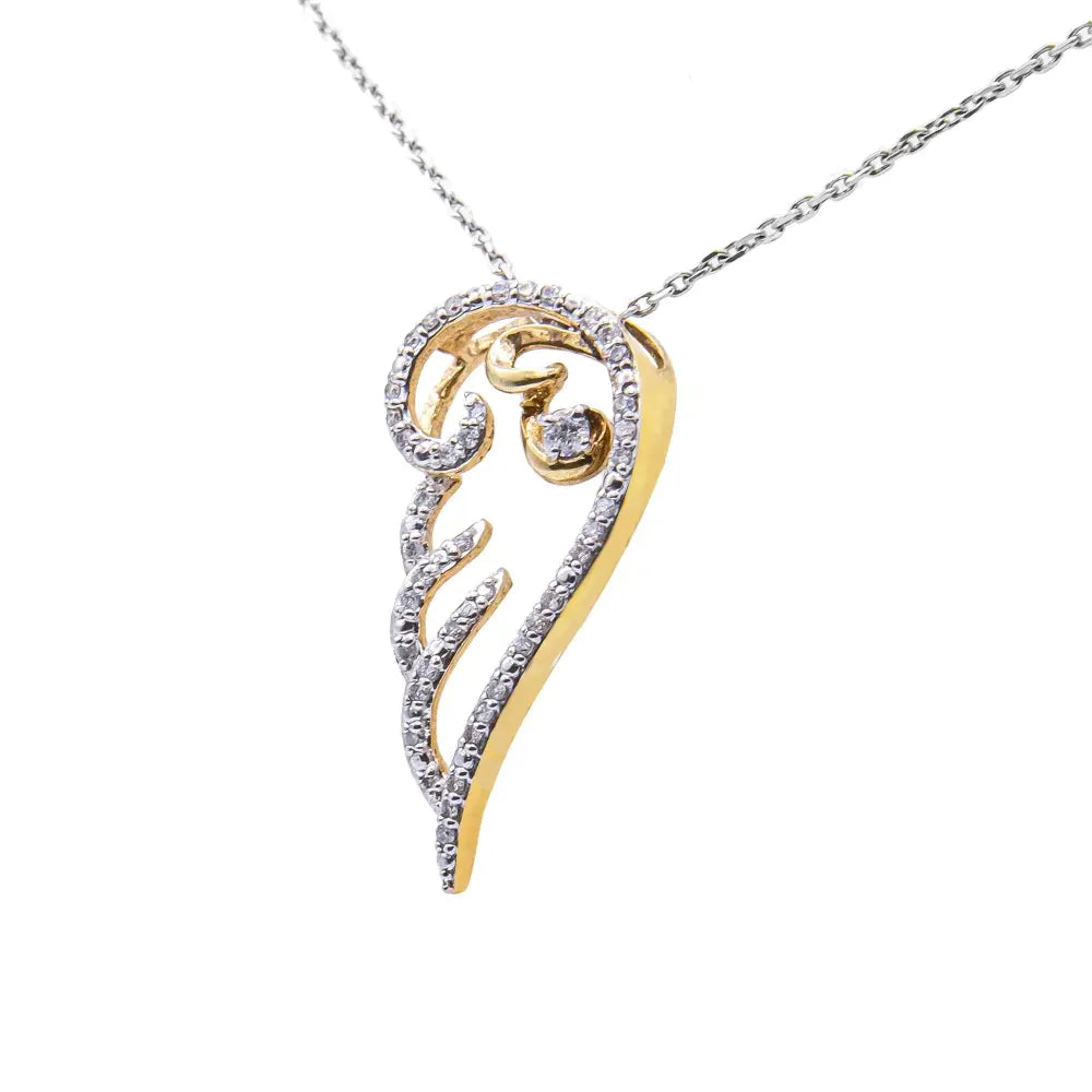 10K Yellow Gold over .925 Sterling Silver 1/4 Cttw Diamond Angel Wing 18" Pendant Necklace (H-I Color, I1-I2 Clarity) - Bijoux-NYC Direct