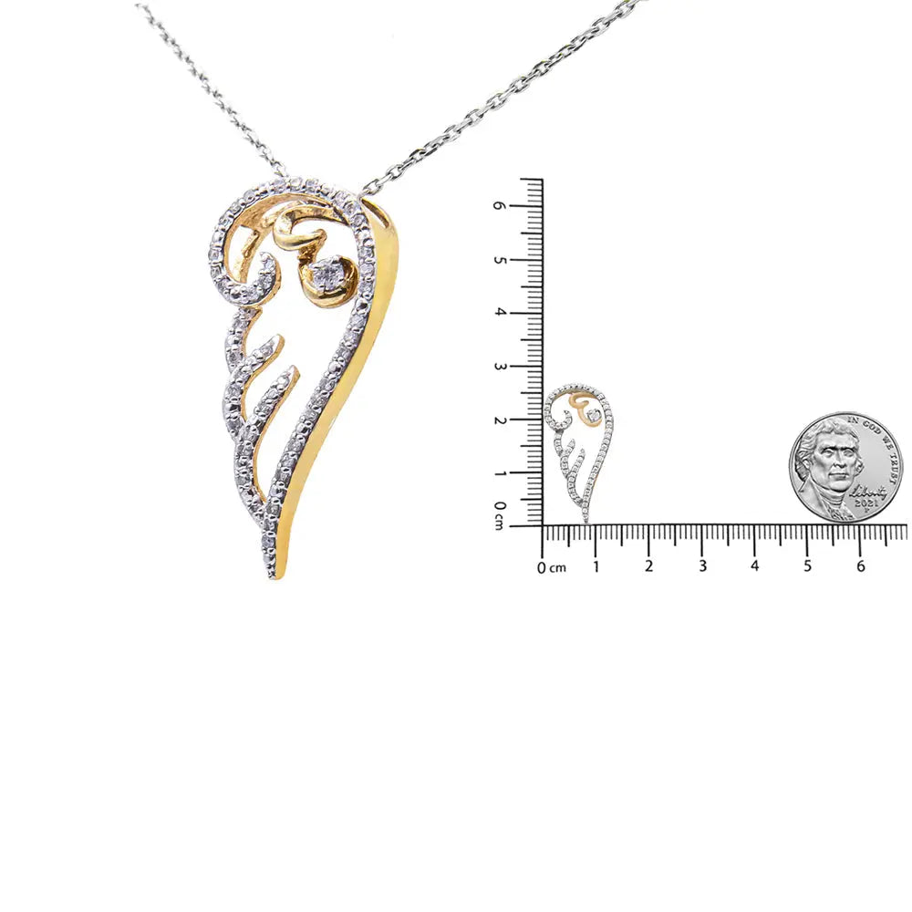 10K Yellow Gold over .925 Sterling Silver 1/4 Cttw Diamond Angel Wing 18" Pendant Necklace (H-I Color, I1-I2 Clarity) - Bijoux-NYC Direct