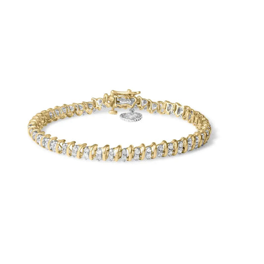 10k yellow gold over.925 sterling silver 2.0 cttw diamond heart charm 7’’ link bracelet (i j color i3 clarity)