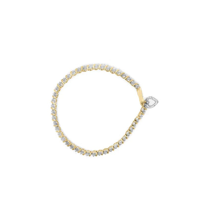 10k yellow gold over.925 sterling silver 2.0 cttw diamond heart charm 7’’ link bracelet (i j color i3 clarity)